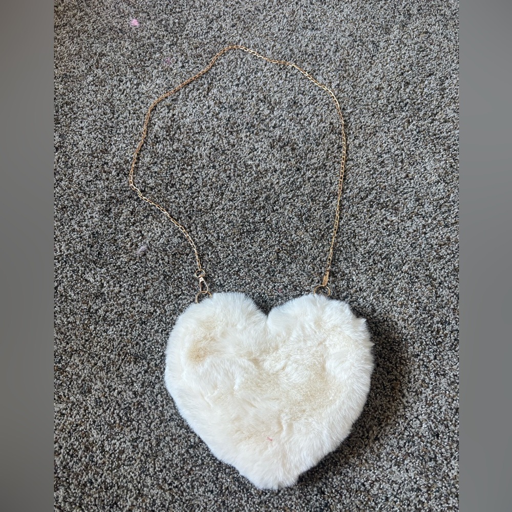Heart-Shaped Faux Fur Purse with Chain Strap